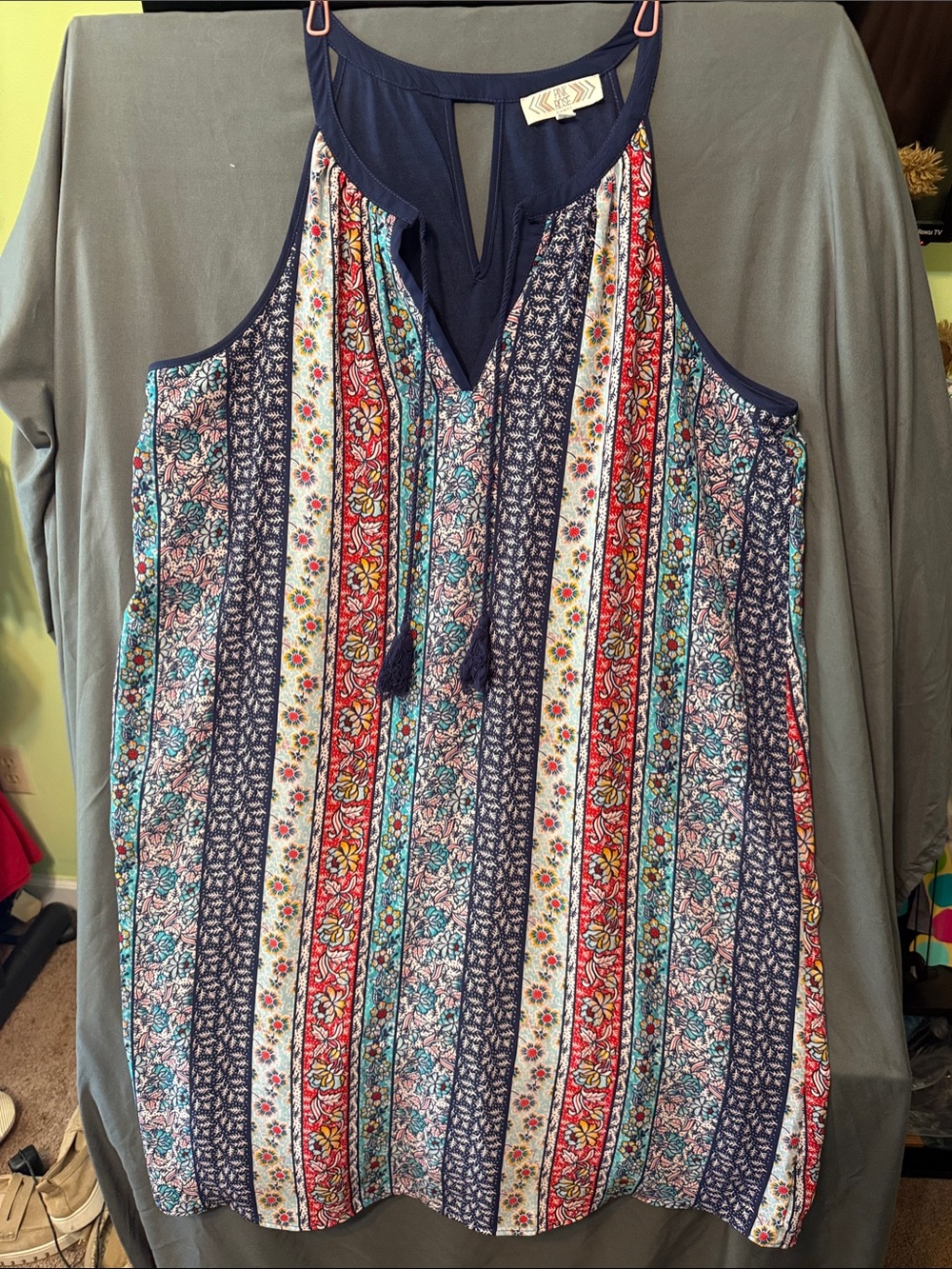 Pink Rose Navy Multi-Color Striped Floral Mini Dress